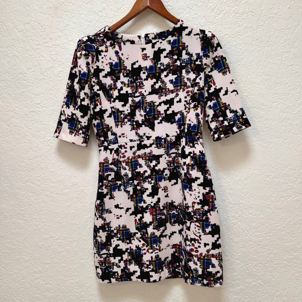 Honeycomb Women Abstract Pixelated Print Short Sleeve Mini Shift Dress Small